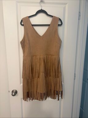 NWOTSleeveless Fringe Mini Dress in Tan
